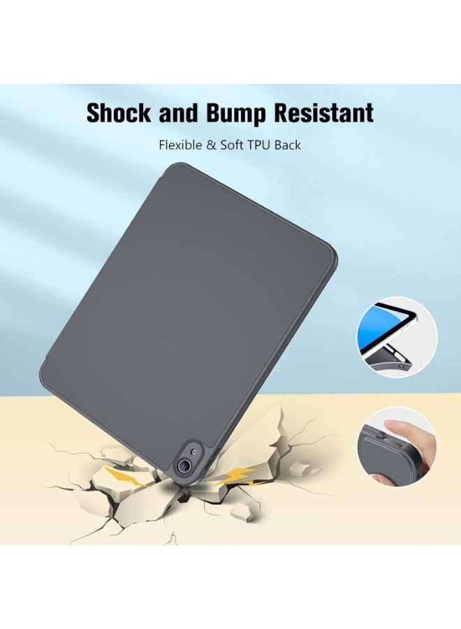 جراب لجهاز iPad A16 2025 الجيل الحادي عشر 11 بوصة / iPad الجيل العاشر 2022 10.9 بوصة مع حامل قلم، مصنوع من جلد PU متين، وغطاء خلفي مرن من مادة TPU مقاوم للصدمات، مزود بخاصية التشغيل/الإيقاف التلقائي (رمادي داكن). - Image 3